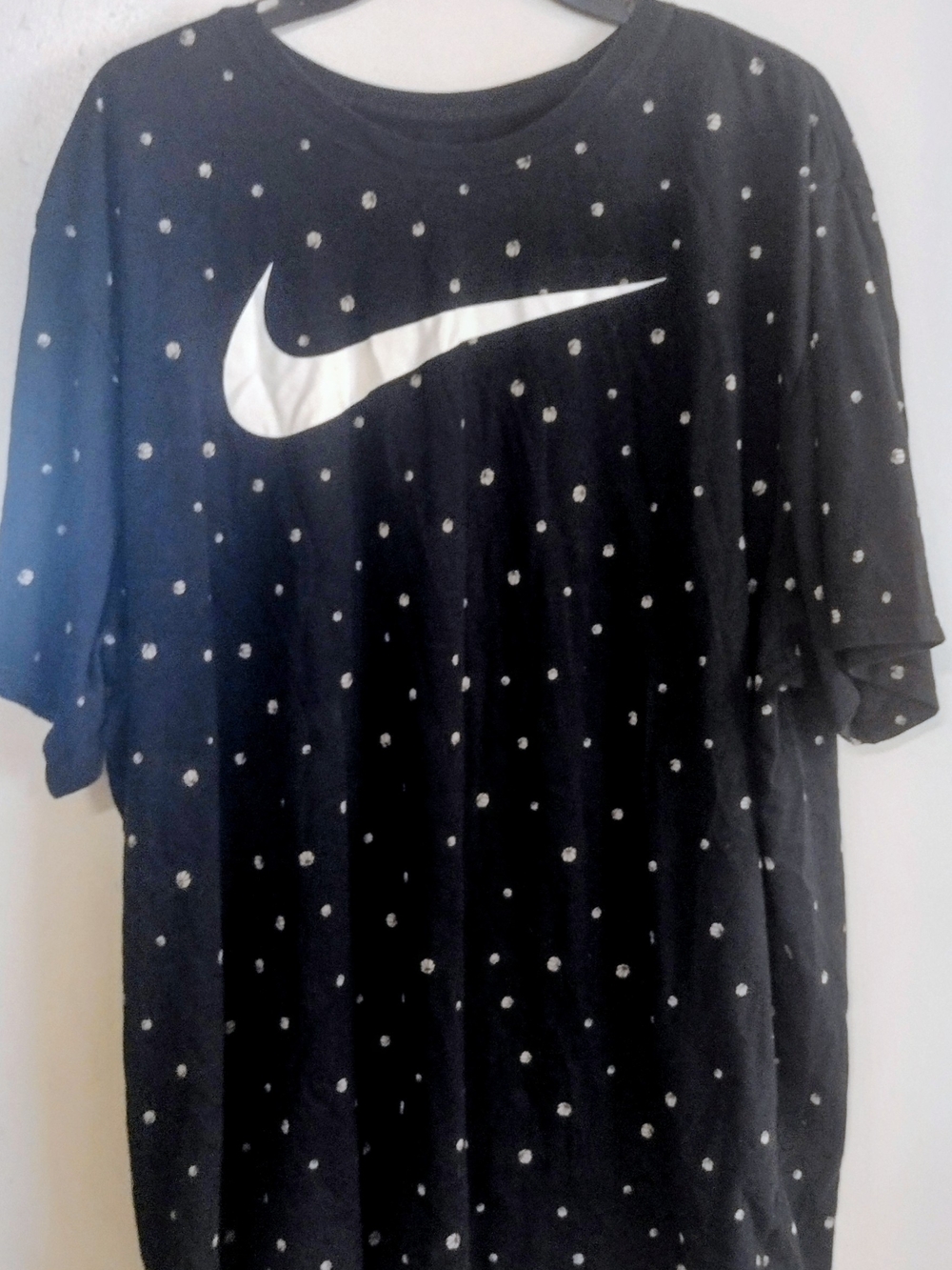 Nike Black Short Sleeve Tee with White Swoosh and Polka Dots